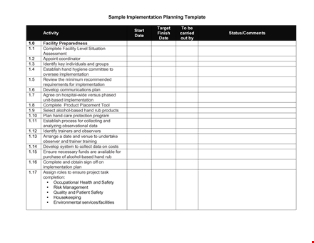 sample implementation plan template