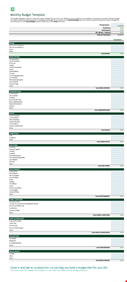 partners monthly budget template template