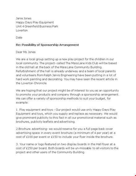 sponsorship letter template for a happy local project template