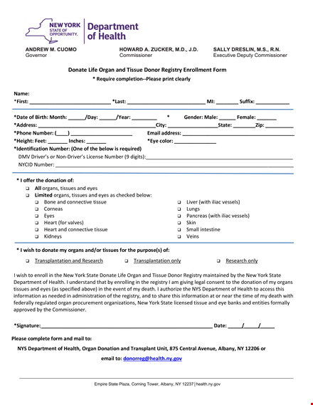 enroll in organ donation registry by state - donate your tissue and organs template