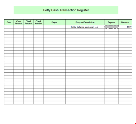 manage your petty cash log efficiently with balance, check, and amount template