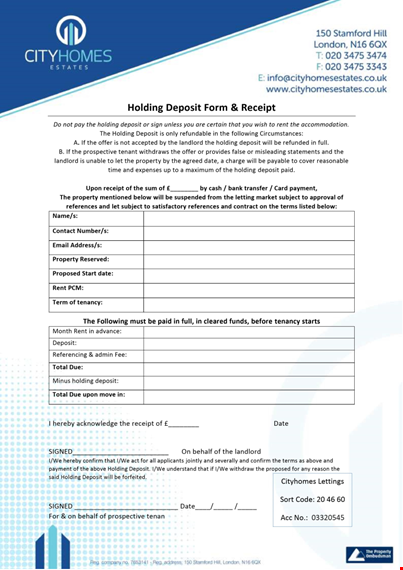 holding deposit - secure your rental property today template