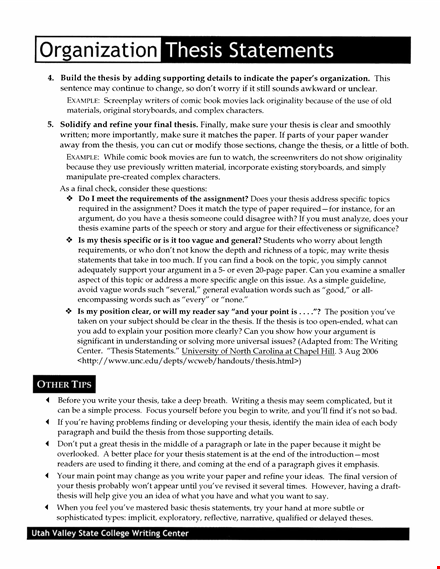 create an effective thesis statement for your organization (template) template