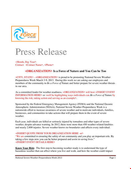 severe weather preparedness | use our press release template for a forceful message template