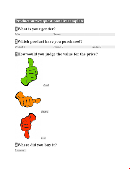 purchase questionnaire template | product & location | get insights template