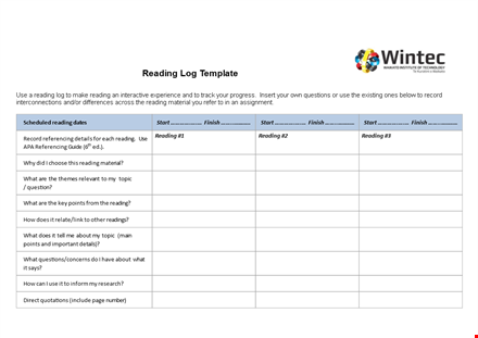 track your reading progress: reading log template for start to finish template