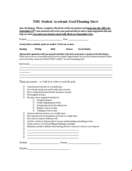 effective goal setting template for students and parents | download now template