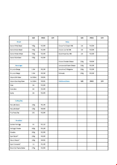 grocery order template