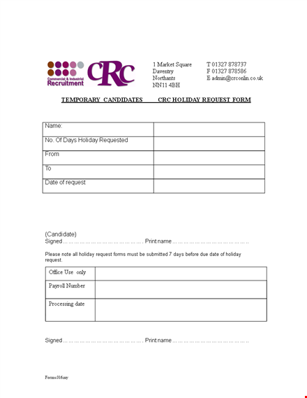 request your holiday easily with our vacation request form template