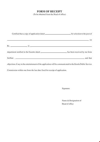 receipt form template template