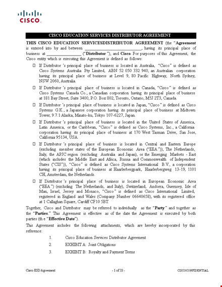 distribution agreement template for cisco distributor - simplified and effective template