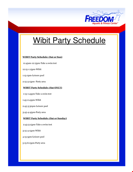 wibit party schedule template template