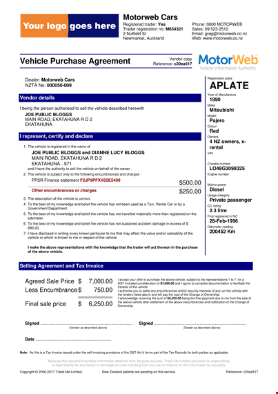 buy or sell your vehicle with confidence: vehicle purchase agreement - ekatahuna template