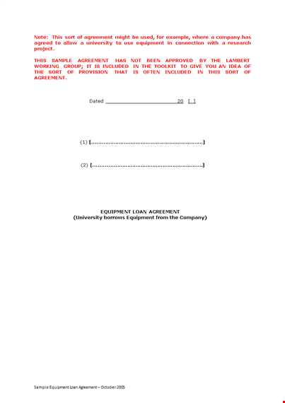 loan agreement template for equipment between parties template