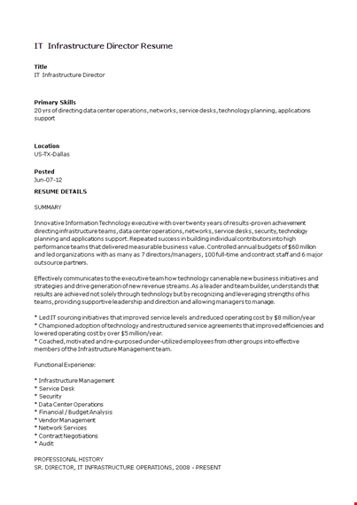 it infrastructure director resume template