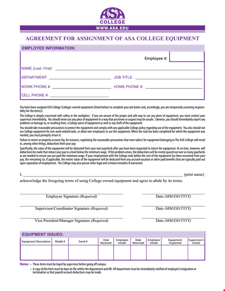 equipment assignment agreement template - simplify equipment assignments & ensure clarity template