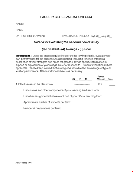 effective self evaluation examples for faculty - revised tips for accurate evaluation template