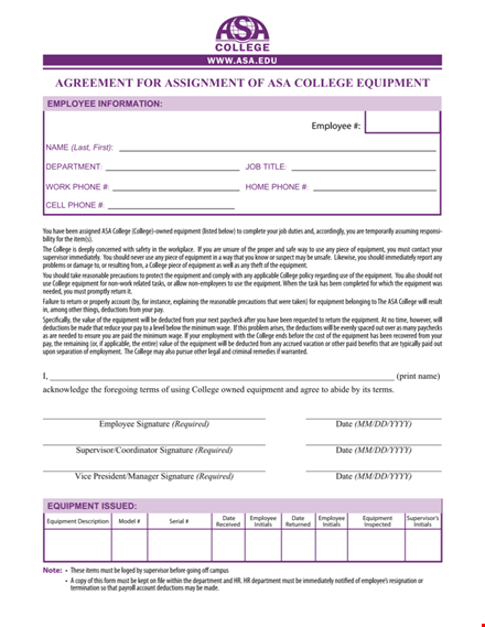 equipment assignment agreement template template