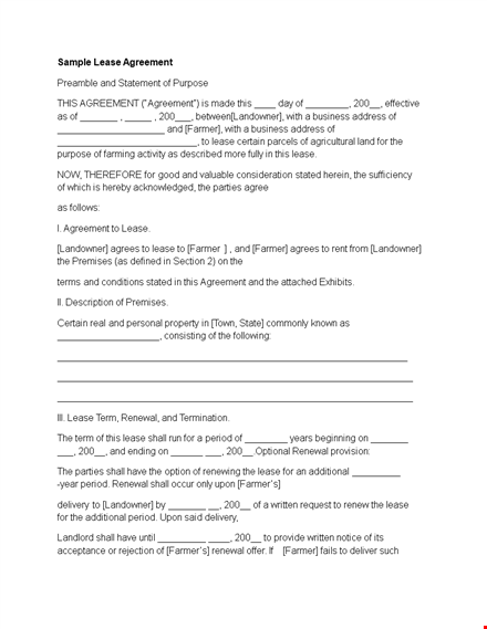 rental application template for lease on the farmland: the landowner shall provide premises template