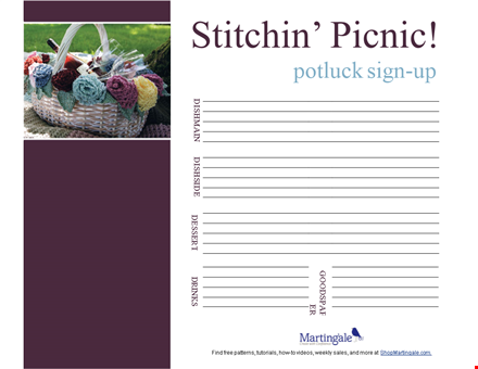 potluck sign up sheet - organize your picnic or stitching potluck template