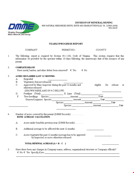 company yearly progress report template