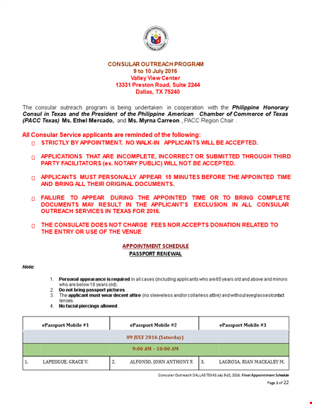 printable passport appointment schedule - book your report, citizenship, and consular services template