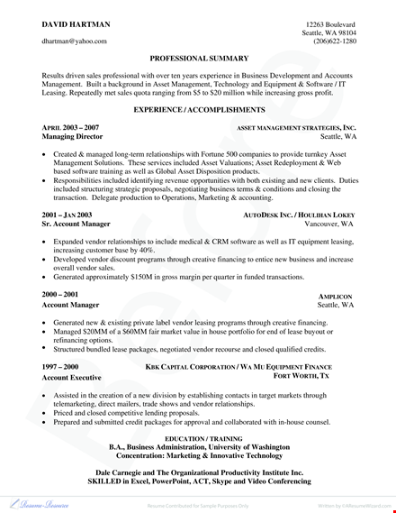 professional business development resume - account, business, sales, management | top asset template