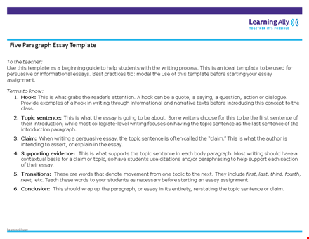 la paragraph essay template template