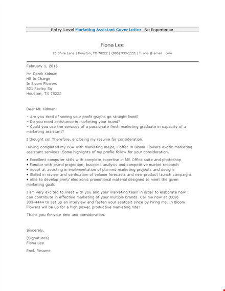 marketing job application letter with no experience template