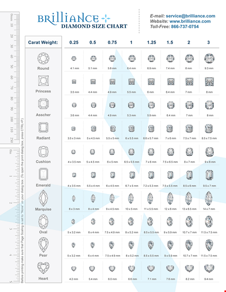 diamond size chart - compare and find the perfect diamond size for your jewelry template