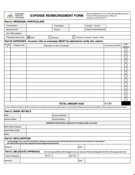 expense reimbursement form template | streamline account reimbursement template