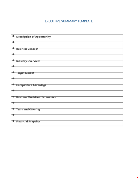 business executive summary template - streamline your description and seize opportunity template