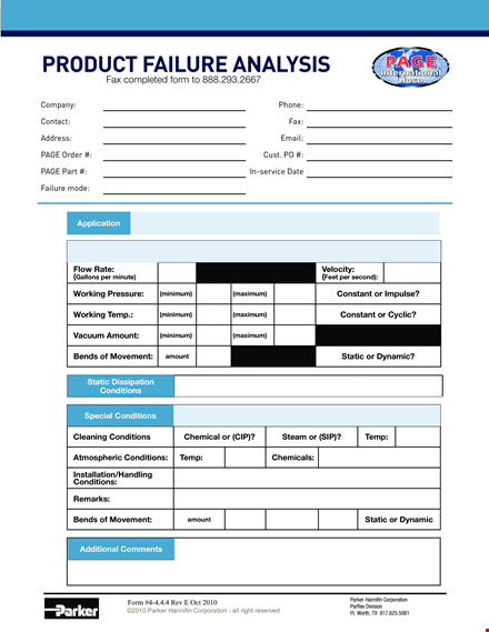 product failure analysis template for maximum amount of conditions with minimum failure template