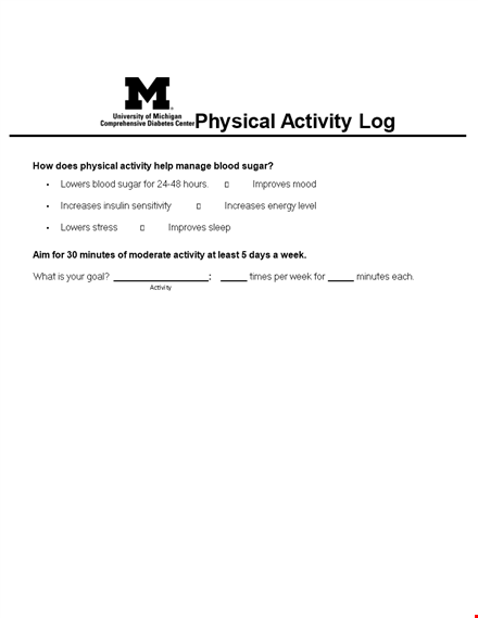 diabetes exercise log template