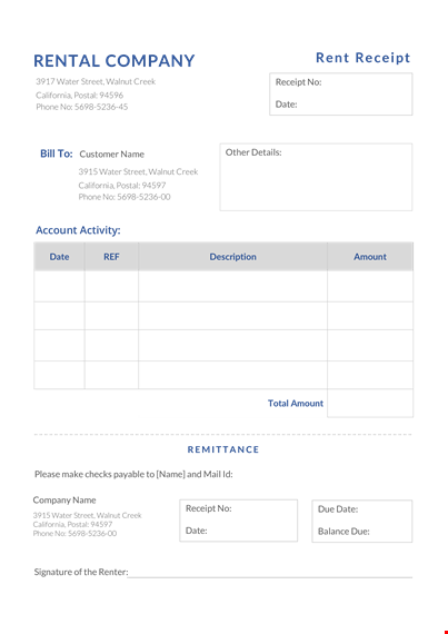 rent receipt template for street properties - water & walnut template