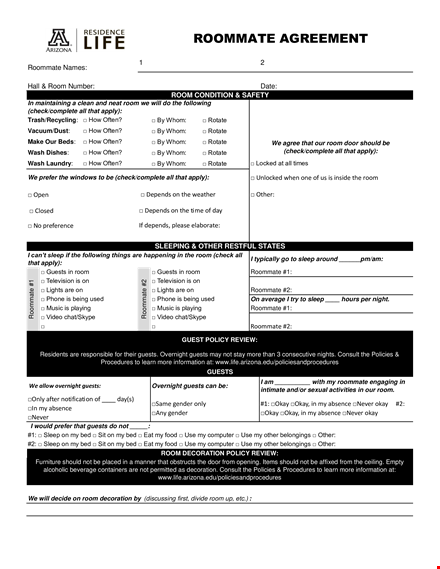 create a harmonious living space with our roommate agreement template - manage alcohol & guests template