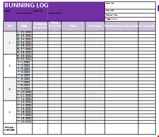 running log in excel template