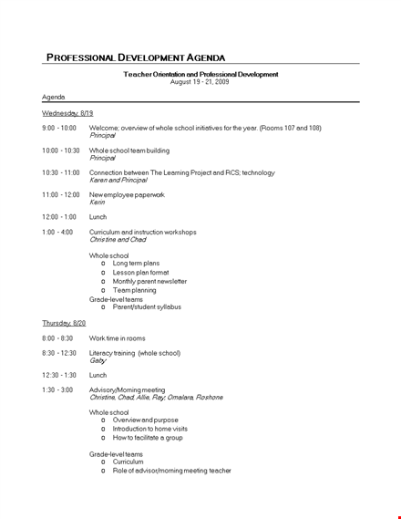 professional development agenda template template