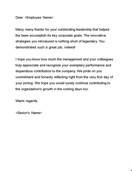 outstanding leadership – thanks for your help | recognition letter template