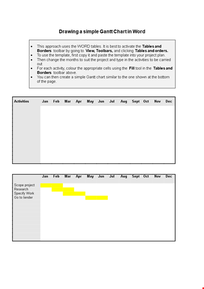 simple gantt chart template for project management | tables included template