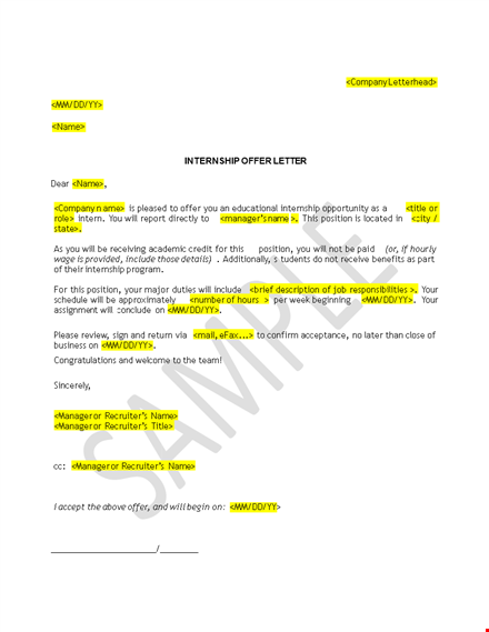 internship job offer letter template - legal advice & intended offer template