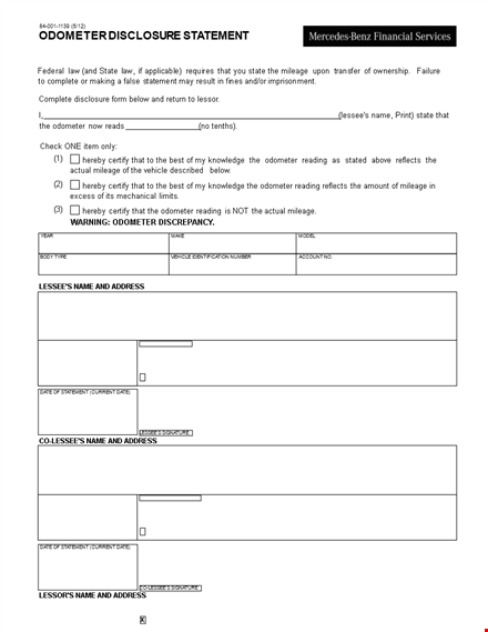 get an accurate odometer disclosure statement for state template