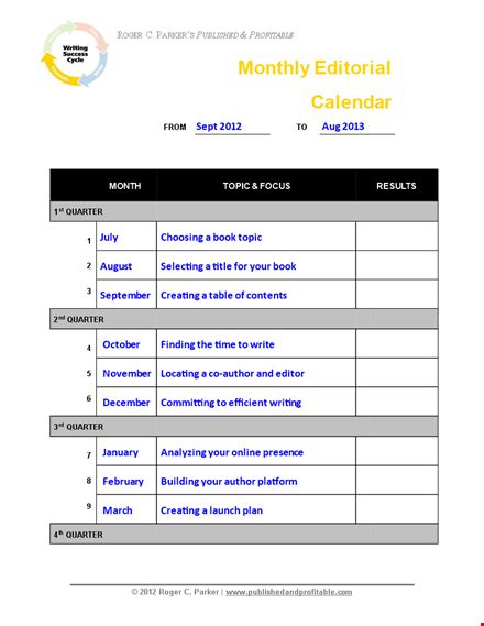 monthly content calendar template template