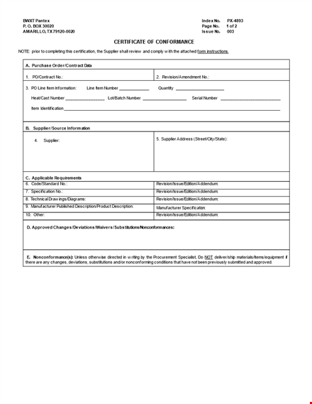 supplier conformance certificate example template