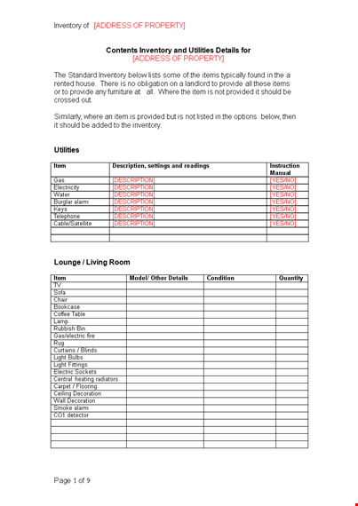 rented property inventory template