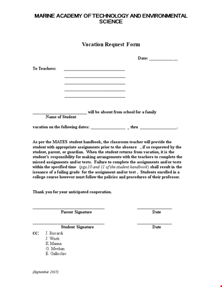 vacation request form for students and teachers - easily manage assignments template