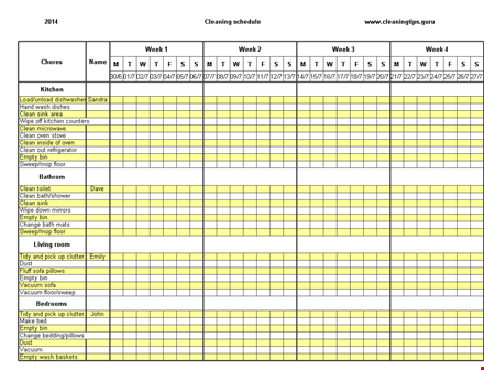 excel weekly cleaning schedule template template