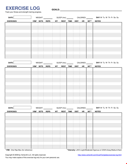 printable exercise log template