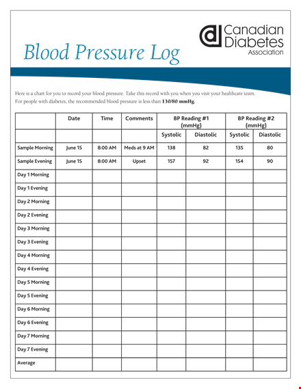 track your blood pressure with printable log | monitor evening, morning readings & diabetes template