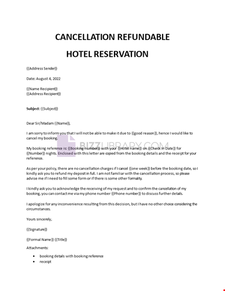 Sample Letter to cancel a non-refundable hotel | Bizzlibrary.com